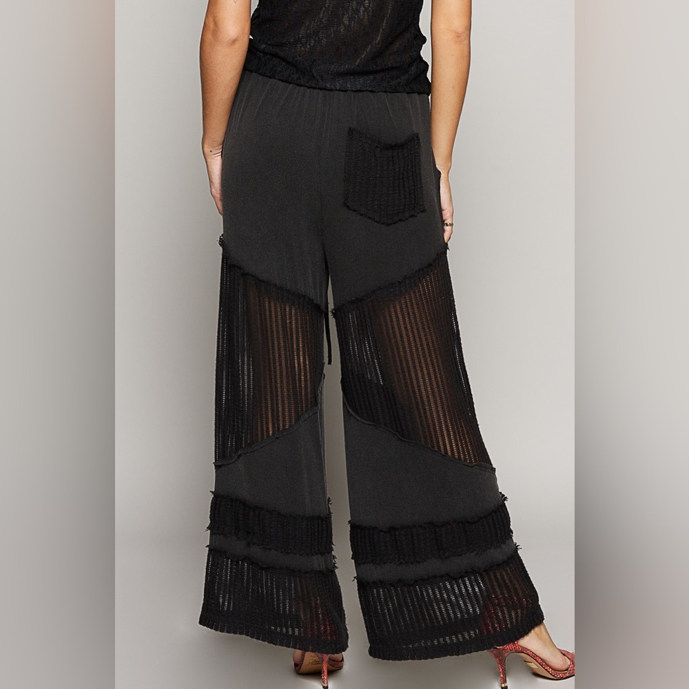 POL Black Sheer Panel Wide-Leg Pants - Picture 3 of 4
